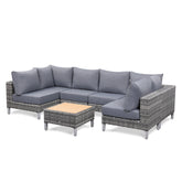 Grey Wicker Outdoor Sofa with Small Table - 6 Seat